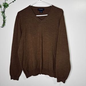 Brooks Brothers Brown Merino Wool Blend V-Neck Sweater